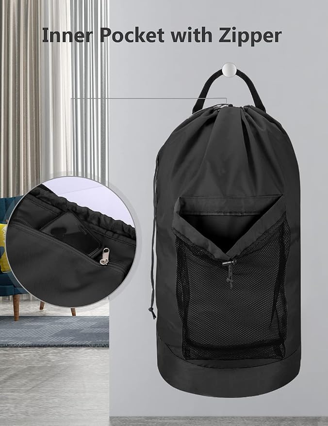 Backpack Laundry Bag, 115L Large Hamper with Shoulder Straps, Drawstring Closure, Mesh Pocket, Black