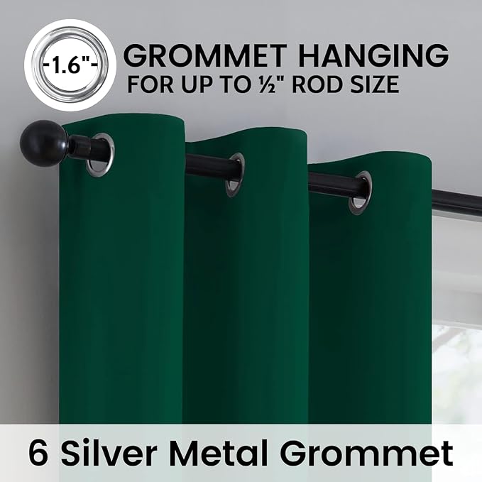 SimpleHome Dark Green 100% Blackout Curtains Room Darkening Living Room 72 | Curtains for Bedroom,Thermal Insulated Grommet Window Drapes,Curtains for Living Room with Black Back,42 x 72 Inch,2 Panels