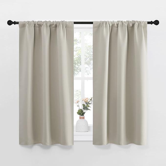 NICETOWN Blackout Curtains for Living Curtains, Room Darkening Window Curtain Panels, Easy-Care Solid Thermal Insulated Draperies/Drapes for Daughter Room (Natural, 2 Panels, 34 by 45)