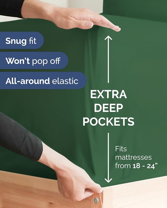 Extra Deep Flex Top Split Head King Fitted Sheet - Hotel Luxury Single Fitted Sheet Only - Easily Fits 18 inch to 24 inch Mattress - Ultra Soft, Wrinkle Free w/Extra Deep Pockets - Emerald Green