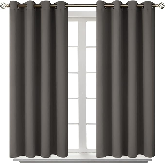 BGment Grey Blackout Curtains for Bedroom 45 Inch Long - 2 Panels | Grommet Top, Black Out, Room Darkening, Sunblock, Thermal Insulated, Window Drapes for Kids Boys Room, 52x45 Inch