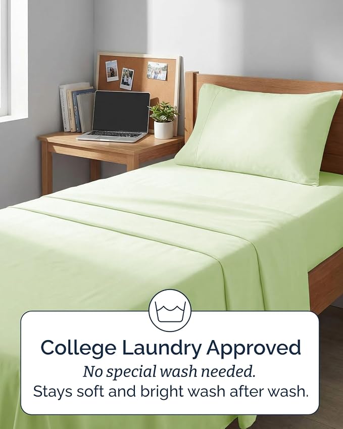 Extra Deep Twin XL Sheet Set - 3 Piece College Dorm Room - Light Sage Green | Soft, Breathable & Cooling, Easily Fits 18 to 24 inch Mattress, Wrinkle Free & Fade Resistant with Extra Deep Pockets