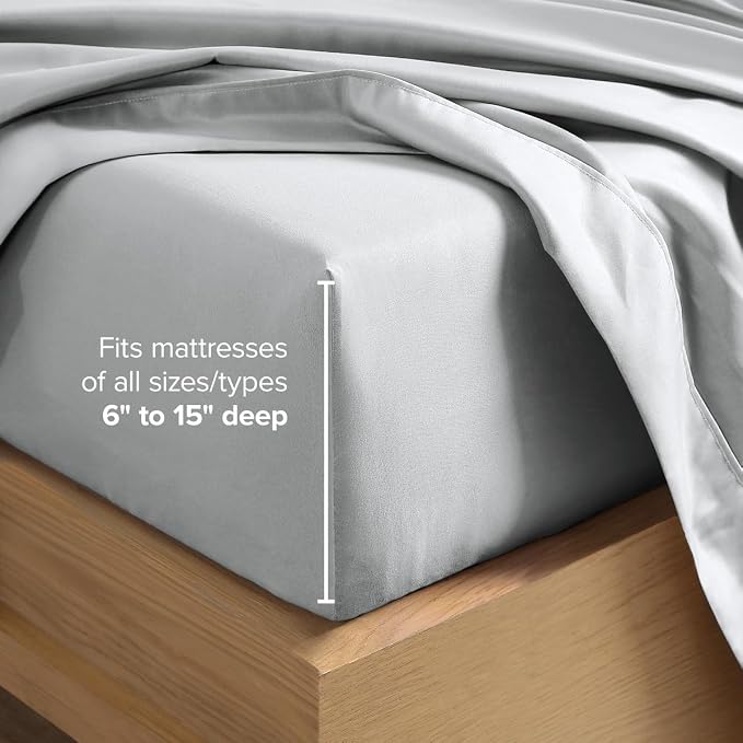 Bare Home Queen Sheet Set - 1800 Ultra-Soft (Queen, French Grey) | Deep Pockets 6 to 15 Inches, Breathable, Hypoallergenic, Hotel Luxury, Easy Fit, Soft, All-Season