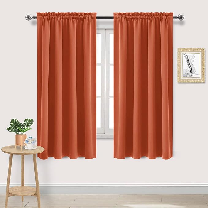 DWCN Blackout Curtains for Bedroom Living Room 52 x 63 Inch Long 2 Panels | Room Darkening, Thermal Insulated, Light Blocking, Rod Pocket Drapes, Noise Reducing Window Treatments, Burnt Orange