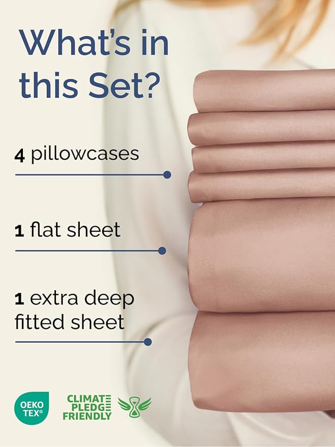 Extra Deep Queen Sheet Set - 6 Piece Breathable and Cooling Sheets - Mauve | Hotel Luxury Bed Sheets Set, Easy & Secure Fit, Ultra-Soft, Wrinkle & Fade Free, Comfy Sheets Set with Extra Deep Pockets