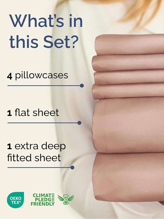 Extra Deep Cal King Sheet Set - 6 Piece Breathable & Cooling Sheets - Mauve | Hotel Luxury Bed Sheets Set, Easy & Secure Fit, Ultra-Soft, Wrinkle & Fade Free, Comfy Sheets Set with Extra Deep Pockets