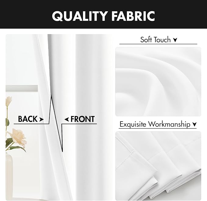 MIULEE 4 Panel Set Short Bedroom Blackout Curtains 54 Inch Long Pure White | Thermal Curtains for Summer Heat, Light Blocking Privacy Window Drapes, Top&Bottom Rod Pocket