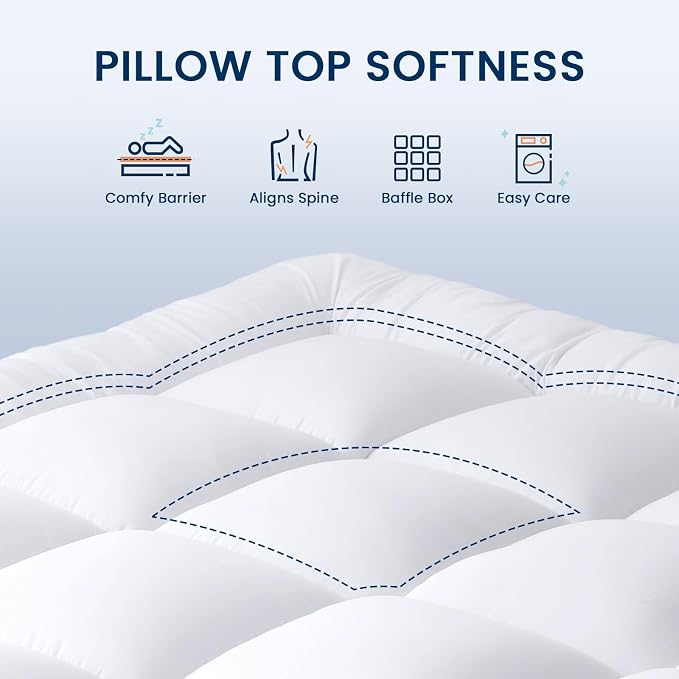 YUGYVOB California King Mattress Topper Thick, Cooling Plush Mattress Pad | Soft & Breathable Brushed Cover, Down Alternative Fill, Pillow Top Bed Topper with 8-21" Deep Pocket