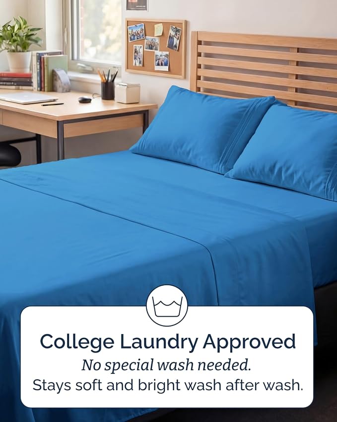 Full XL Sheets - 4 Piece Full XL Sheet Set - Cool & Breathable - Royal Blue | Hotel Luxury Bedding for Women & Men with Deep Pockets, Ultra-Soft, Comfy, Easy-Fit, Wrinkle Free & Fade Resistant, Oeko-Tex