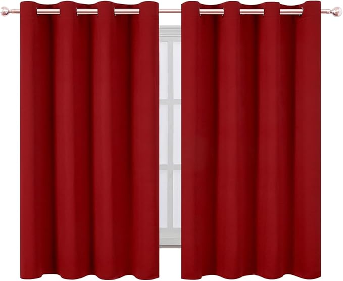 Blackout Curtains 66 x 54 Inch Long Red Curtains Set of 2 Panels Room Darkening Curtains for Bedroom and Living Room