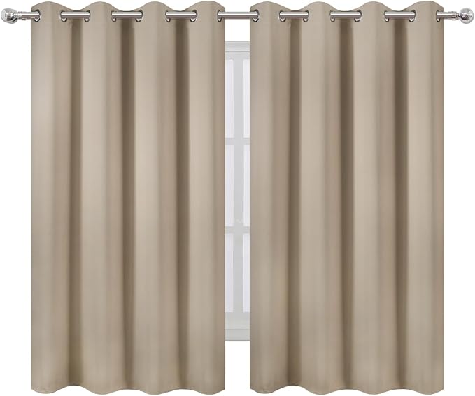 Khaki Thermal Blackout Curtains/52 x 54 Inch/Set of 2 Panels Room Darkening Curtains for Bedroom