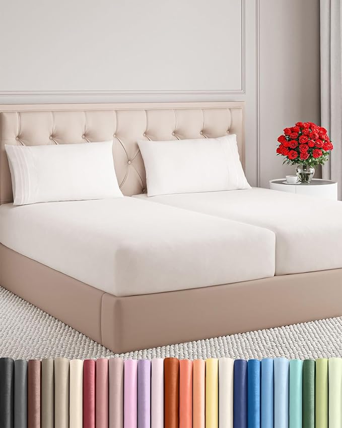Split King Size 5 Piece Sheet Set - Breathable & Cooling - Antique White | Hotel Luxury Bed Sheets for Women & Men, Deep Pockets, Easy-Fit, Comfy, Soft and Wrinkle Free Sheets, Oeko-Tex Bed Sheet Set