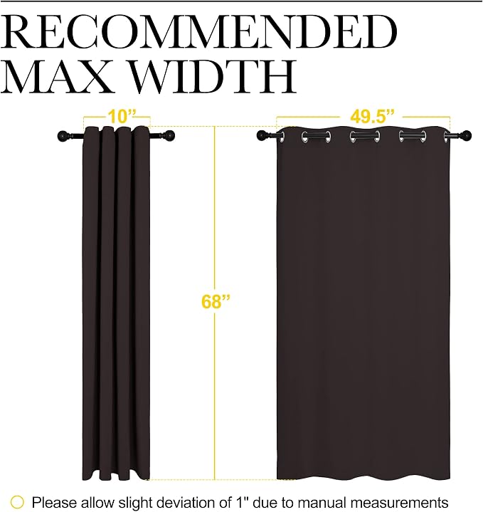 NICETOWN Blackout Curtain Panels, 2 Panels, 55 x 68-inch, Toffee Brown | Triple Weave Microfiber Energy Saving Thermal Insulated Blackout Draperies and Drapes for Bedroom Window
