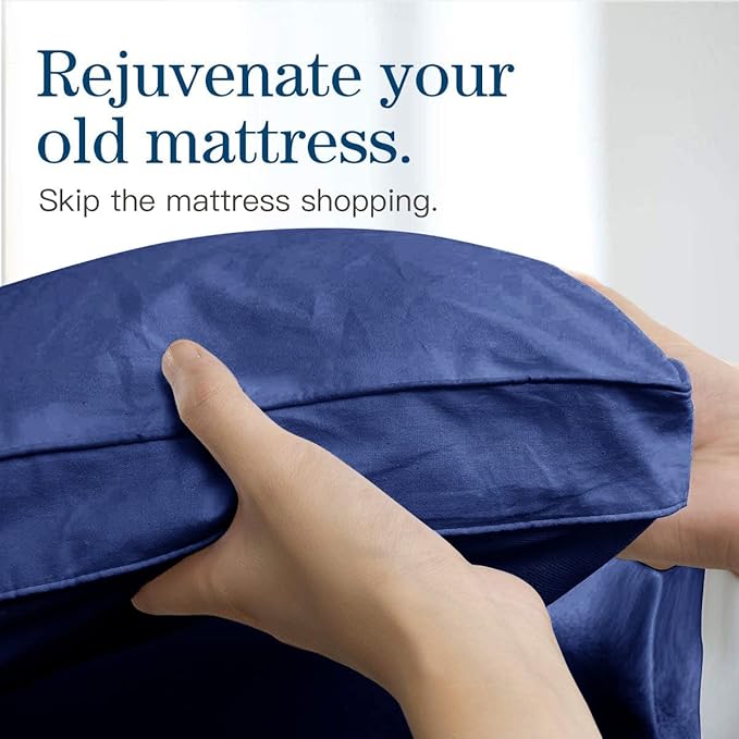 King Mattress Topper, Extra Thick Pillowtop, Cooling Plush Mattress Pad Cover Bed Topper Protector with 8-21 Inch Deep Pocket (Navy Blue, King) | Cooling Mattress Cover, Overfilled Top Bed Topper Protector for Back Pain, Soft Breathable for Hot Sleeper...