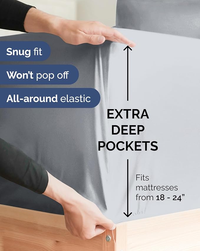 Extra Deep Flex Top Split Head King Sheet Set - 6 Piece Breathable and Cooling Sheets - Hotel Luxury Bedding for Women, Men, Kids & Teens - Easy Secure Fit - Extra Deep Pockets - Steel Blue