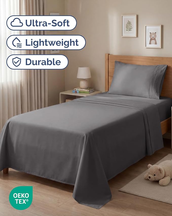 Twin Size 3 Piece Sheet Set - Comfy Breathable & Cooling Sheets - Dark Grey | Hotel Luxury Bed Sheets for Women & Men, Deep Pockets, Easy-Fit, Extra Soft and Wrinkle Free Sheets, Oeko-Tex Bed Sheet Set
