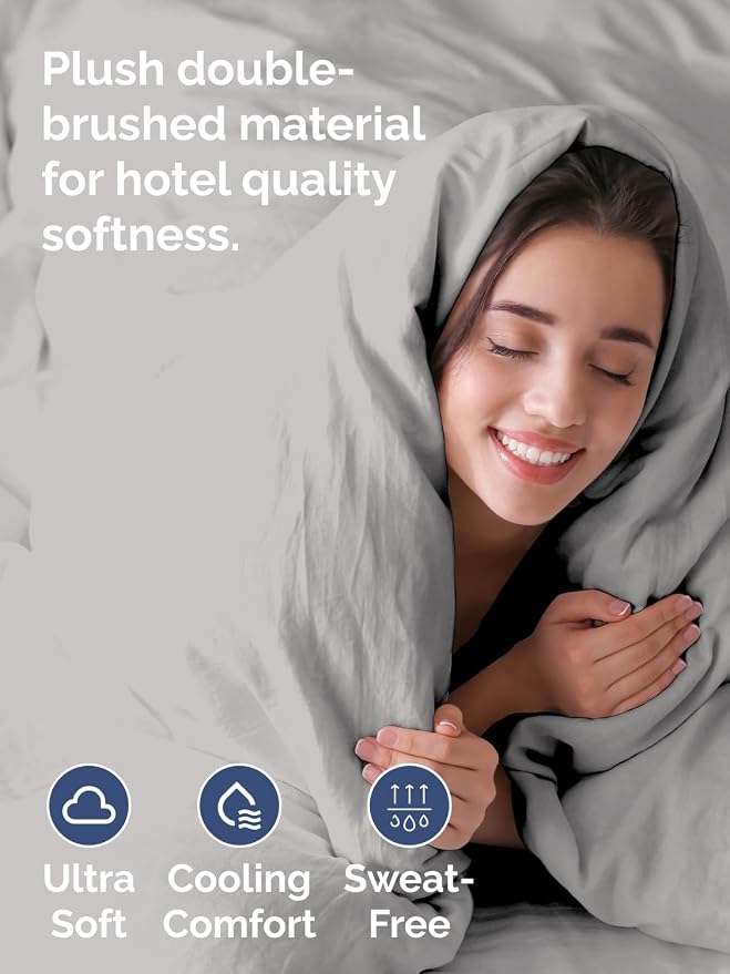 Duvet Cover Queen Size - 3 Piece with Zipper Closure - French Grey | Extra Soft, Breathable, Queen Duvet Cover 90" x 90" with 2 Pillow Shams, Zipper Closures & Ties, Women, Men, Kids & Teens