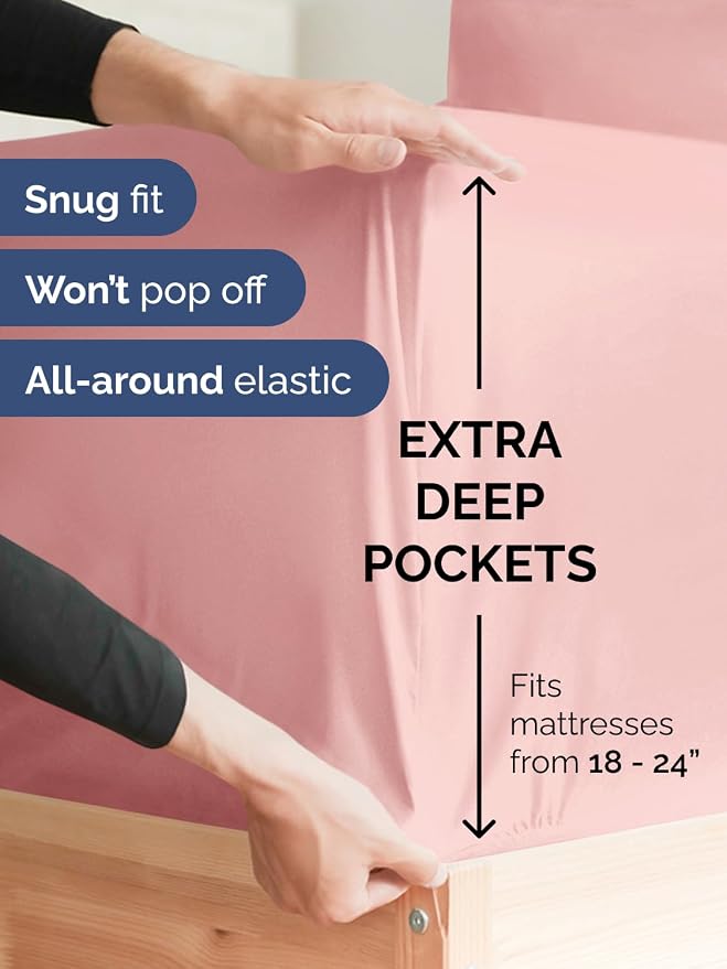 Extra Deep Queen Sheet Set - 4 Piece Breathable Cooling Sheets - Baby Pink | Easily Fits 18 to 24 inch Mattress - Ultra Soft, Wrinkle & Fade Free with Extra Deep Pockets - Comfy Hotel Luxury Bedding