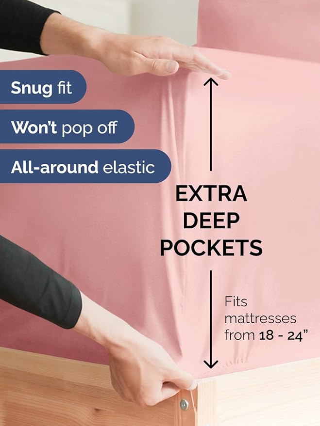 Extra Deep Twin Sheet Set - 3 Piece Breathable & Cooling Sheets - Baby Pink | Easily Fits 18 to 24 inch Mattress - Ultra Soft, Wrinkle & Fade Free with Extra Deep Pockets - Comfy Hotel Luxury Bedding