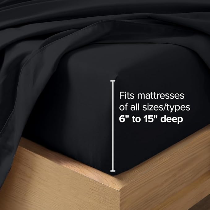 Bare Home Twin XL Sheet Set - 1800 Ultra-Soft (Twin XL, Black) | Deep Pockets 6 to 15 Inches, Breathable, Hypoallergenic, Hotel Luxury, Easy Fit, Soft, All-Season