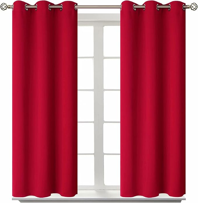 BGment Short Curtains for Small Window 45 Inch Long - Red 2 Panels | Grommet top, Blackout, Room Darkening, Sunblock, Thermal Insulated, Window Drapes for Kitchen, 38x45 Inch