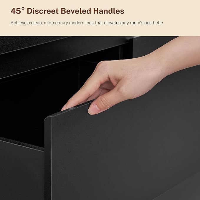 TEENFON 55" Dresser for Bedroom with 6 Drawers, Black Dresser with Metal Slide, Bedroom Dressers, Wood Dressers & Chests of Drawers for Bedroom, Hallway, Black
