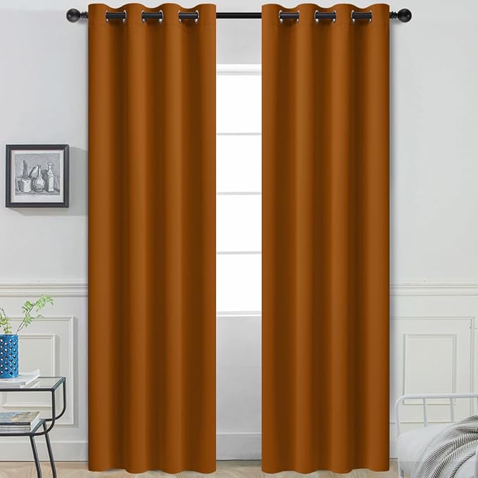 Yakamok Room Darkening Curtains 52x96 inch Length Burnt Orange-Living Room | 2 panels,grommet blackout window treatment,thermal insulated,light blocking drapes,privacy protection,bedroom dining room