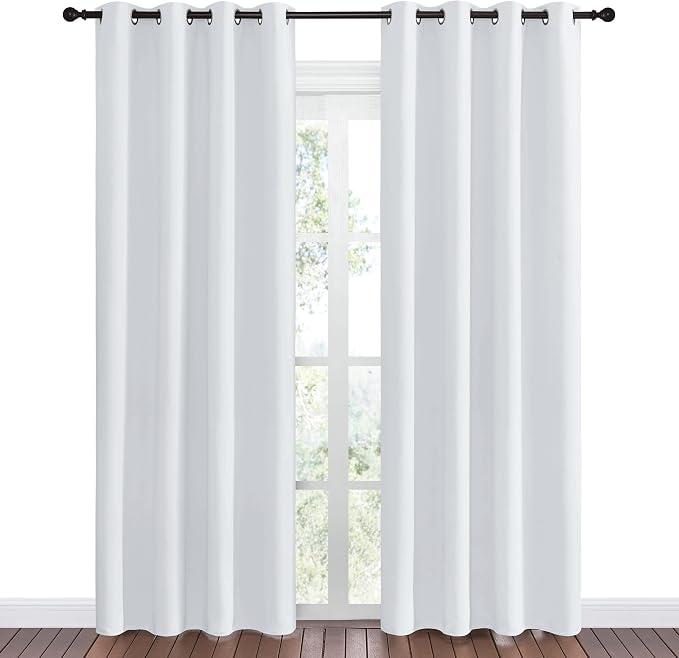 NICETOWN Greyish White Blackout Curtains for Living Room 55" x 86" 2 Panels | Easy Care Solid Thermal Insulated Grommet Panels Drapes for Bedroom Kitchen, Light Blocking Noise Reducing Home Decoration