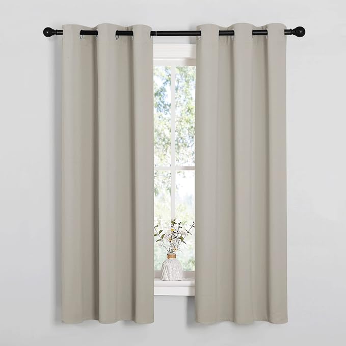 NICETOWN Natural Room Darkening Curtains for Kitchen 34" w x 63" L 2 Panels | Short Curtains for Bedroom Living Room Girls Room Cafe Windows Thermal Insulated Room Darkening Panels Light Blocking Decor