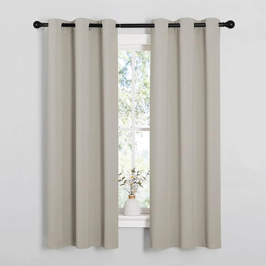 NICETOWN Natural Room Darkening Curtains for Kitchen 34" w x 63" L 2 Panels | Short Curtains for Bedroom Living Room Girls Room Cafe Windows Thermal Insulated Room Darkening Panels Light Blocking Decor
