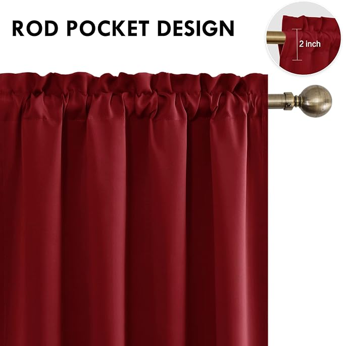 DWCN Blackout Curtains for Bedroom Living Room 52 x 45 Inch Long Burgundy | 2 Panels Set, Room Darkening, Thermal Insulated, Light Blocking, Rod Pocket Drapes, Noise Reducing Window Treatments