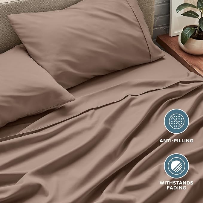 Bare Home Twin Sheet Set - 1800 Ultra-Soft (Twin, Taupe) | Deep Pockets 6 to 15 Inches, Breathable, Hypoallergenic, Hotel Luxury, Easy Fit, Soft, All-Season