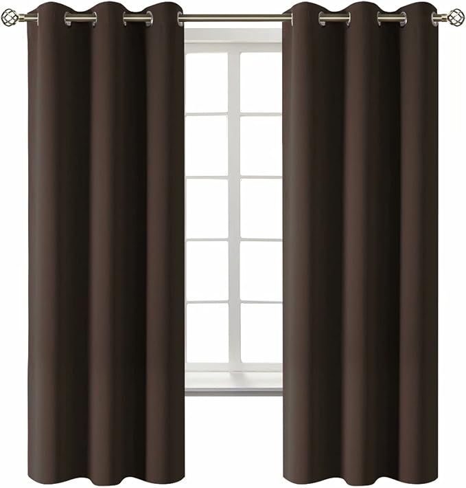 BGment Brown Blackout Curtains for Bedroom 63 Inch Long - 2 Panels | Grommet Top, Black Out, Room Darkening, Sunblock, Thermal Insulated, Window Drapes for Kids Boys Room, 42x63 Inch