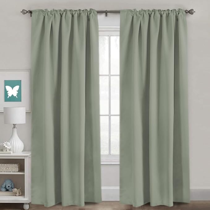 H.VERSAILTEX Back Tab Sage Green Curtains 102 Inch Long for Living Room, Rod Pocket Room Darkening Thermal Insulated Blackout Curtains, 52 x 102 Inch, Light Sage, 2 Panels