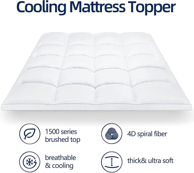 CHOPINMOON King Mattress Topper for Back Pain, Thick Mattress Pad Cover | Plush Pillow Top Mattress Topper, Breathable Soft Bed Topper with 8-21”Deep Elastic Pocket, Cooling for Hot Sleepers, White