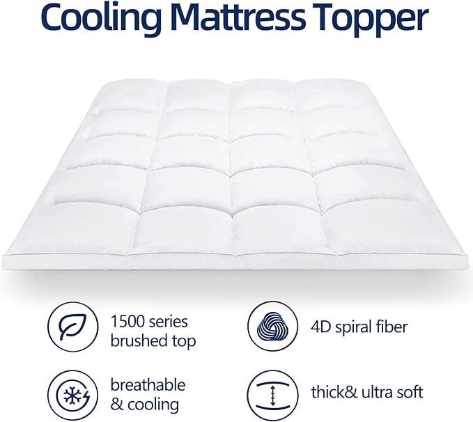 CHOPINMOON Queen Mattress Topper for Back Pain, Thick Mattress Pad Cover | Plush Pillow Top Mattress Topper, Breathable Soft Bed Topper with 8-21”Deep Elastic Pocket, Cooling for Hot Sleepers, White