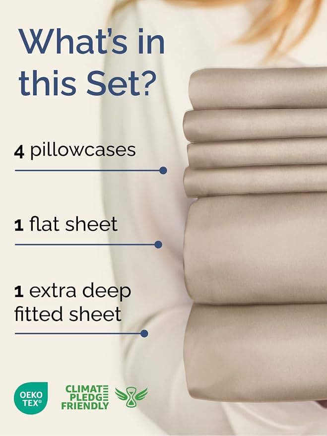 Extra Deep Cal King Sheet Set - 6 Piece Breathable & Cooling Sheets - Wheat | Hotel Luxury Bed Sheets Set, Easy & Secure Fit, Ultra-Soft, Wrinkle & Fade Free, Comfy Sheets Set with Extra Deep Pockets