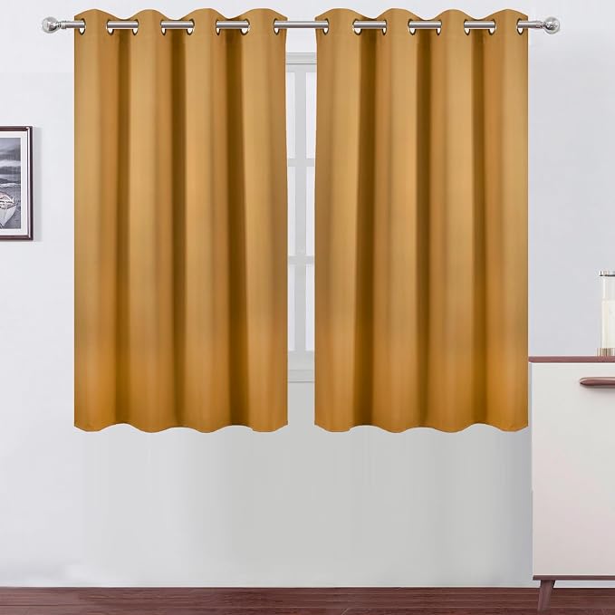 Mustard Yellow Thermal Blackout Curtains/52 x 54 Inch/Set of 2 Panels Room Darkening Curtains for Bedroom