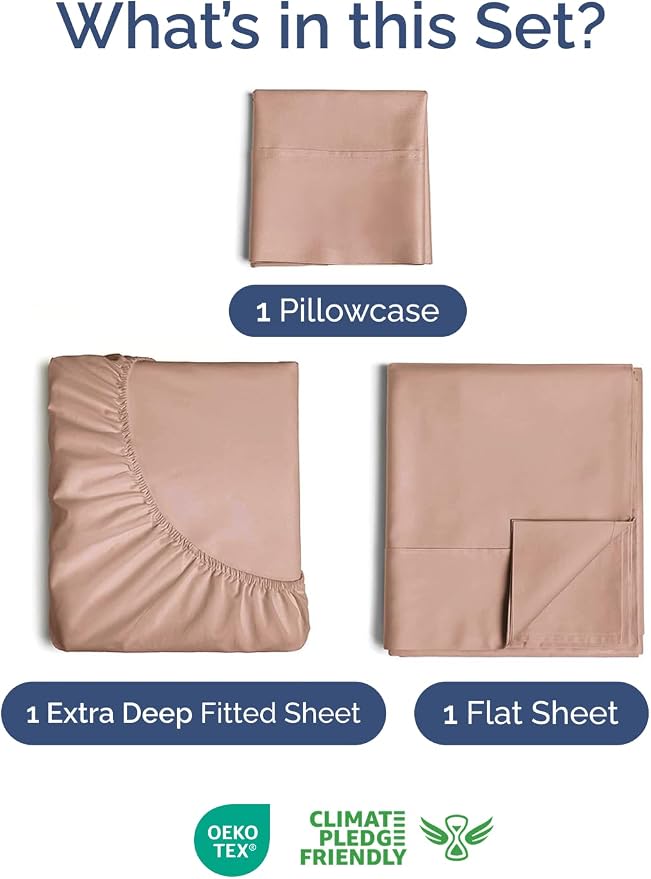 Extra Deep Twin Sheet Set - 3 Piece Breathable & Cooling Bed Sheets - Mauve | Easily Fits 18 to 24 inch Mattress - Ultra Soft, Wrinkle & Fade Free with Extra Deep Pockets - Comfy Hotel Luxury Bedding