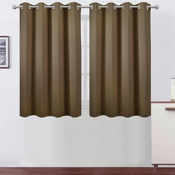 Brown Thermal Blackout Curtains/52 x 45 Inch/Set of 2 Panels Room Darkening Curtains