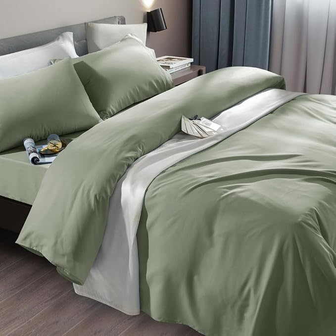 SONORO KATE Bed Sheet Set Super Soft Microfiber 1800 Series Luxury Egyptian Sheets Fit 18-24 Inch Deep Pocket Mattress Wrinkle-6 Piece (Sage, Twin)