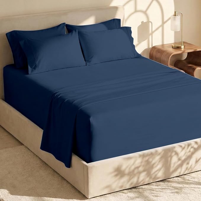 Hearth & Harbor Extra Deep Pocket Sheets - Fits Mattress 18-24 Inches Deep - Extra Deep Pocket California King Size - 6 Piece Cal King Sheets - Cal King, Navy Blue