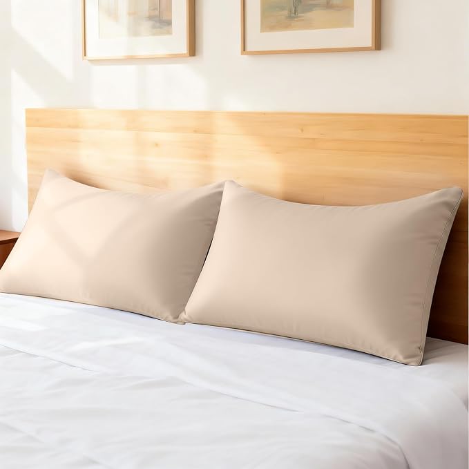 Cooling Curved King Pillow Case for Sider Sleeper Breathable Cool Silky Soft Pillow Cover with Zipper for Hot Sleepers,Hair and Skin Friendly,Taupe,1 Pack,20x36IN
