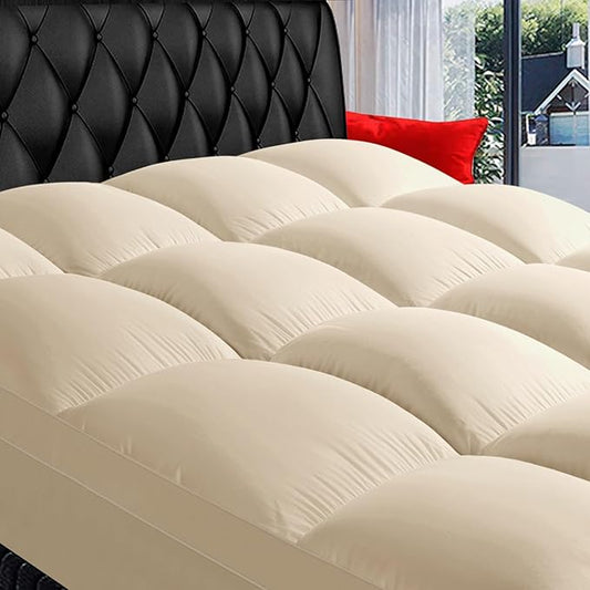 Queen Mattress Topper, Extra Thick Pillow Top Mattress Pad Cover | Cooling Mattress Cover, Overfilled Top Bed Topper Protector for Back Pain, Soft Breathable for Hot Sleeper, Beige