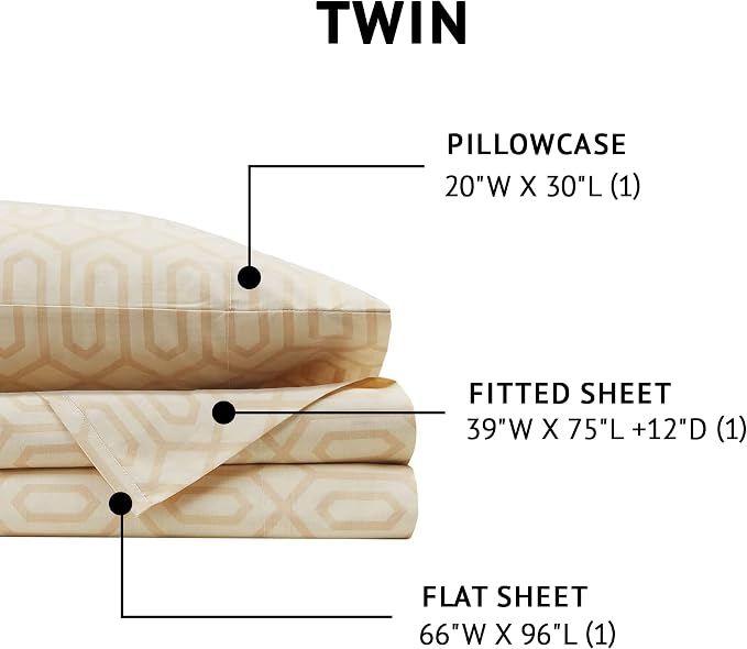 Comfort Spaces 144TC Cotton Sheet Set Breathable, Lightweight, Soft with Elastic Deep Pocket, Modern All Season Cozy Bedding, Matching Pillow Case, Twin, Diamond Tan 3 Piece | Crisp, Cool & Breathable Bed Sheets, 12" Deep Pocket Fits Up to 14" Mattress...