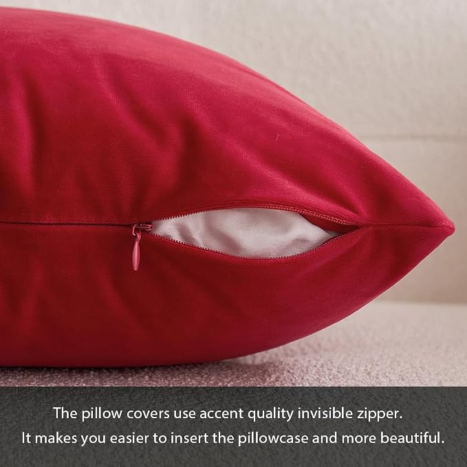 MIULEE 24x24 Inch Pack of 2 Euro Velvet Throw Pillow Covers Red | Soft Solid Decorative Euro Sham, Modern Luxury Home Decor, for King Bed Sofa Couch Bedroom Livingroom