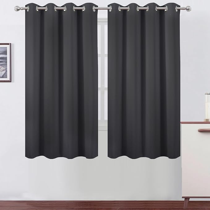 Dark Grey Blackout Curtains 66 x 63 Inch Length/Set of 2 Curtain Panels/Thermal Insulated Room Darkening Blackout Curtains for Bedroom