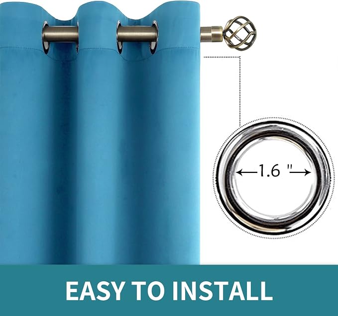 BGment Steel Blue Blackout Curtains for Bedroom 63 Inch Long - 2 Panels | Grommet Top, Black Out, Room Darkening, Sunblock, Thermal Insulated, Window Drapes for Kids Boys Room, 42x63 Inch