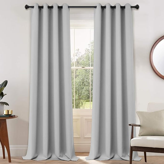 Yakamok Room Darkening Curtains 52x108 inch Length Light Grey-Living Room | 2 panels,grommet blackout window treatment,thermal insulated,light blocking drapes,privacy protection,bedroom dining room