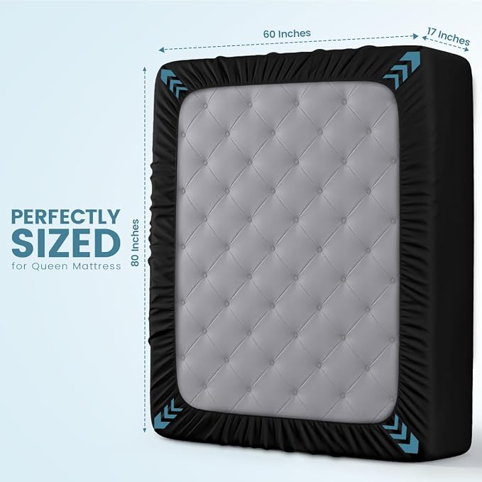Waterproof Queen Size Mattress Protector fits Upto 17" deep Mattresses | Utopia Bedding 200 GSM Soft & Breathable Mattress Cover, Dirt-Proof, Noiseless, Machine Washable Fitted Sheet Style, Black